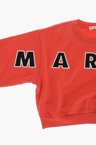Felpa Girocollo in Cotone con Maxi Logo Frontale Ricamato