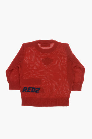 Maglia Girocollo in Misto Lana con Logo a Contrasto