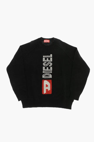 Wool Crewneck Sweater With Maxi Front Logo