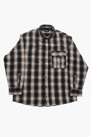 Cotton Flannel Plaid Shirt with Button-Down Collar