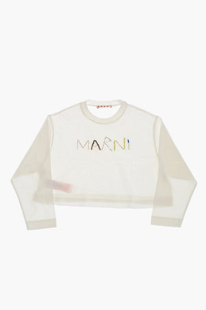 Cotton Crewneck T-Shirt with Beaded Logo