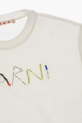 T-shirt Girocollo in Cotone con Logo in Perline