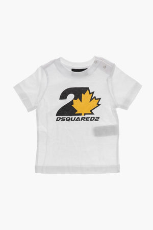 T-Shirt Girocollo in Tinta Unita con Stampa sul Fronte