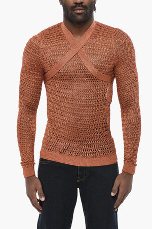 Rundhalspullover aus Lurex SHINY NET mit Criss-Cross-Detail