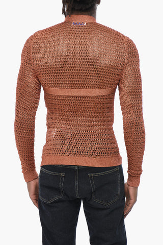 Rundhalspullover aus Lurex SHINY NET mit Criss-Cross-Detail