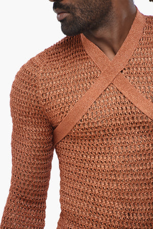 Rundhalspullover aus Lurex SHINY NET mit Criss-Cross-Detail