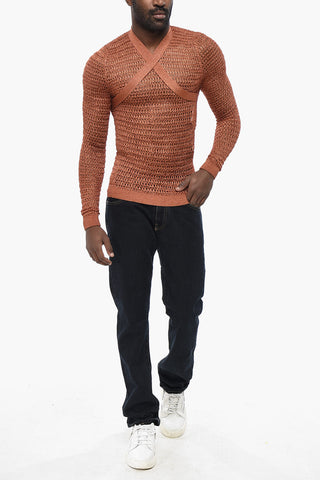 Rundhalspullover aus Lurex SHINY NET mit Criss-Cross-Detail