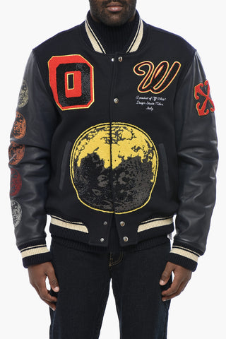 Bomberjacke MOON PHASE mit Lederärmeln und Frottee-Patches