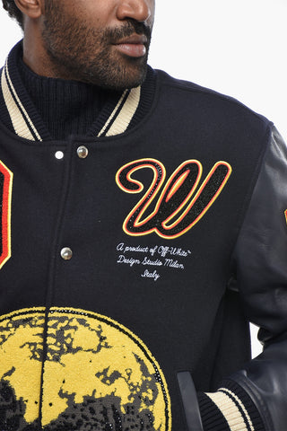 Bomberjacke MOON PHASE mit Lederärmeln und Frottee-Patches