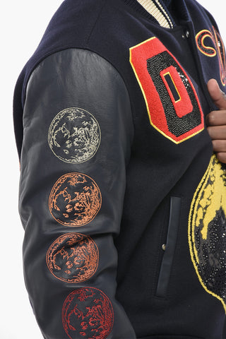 Bomberjacke MOON PHASE mit Lederärmeln und Frottee-Patches