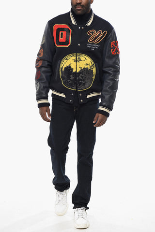 Bomberjacke MOON PHASE mit Lederärmeln und Frottee-Patches
