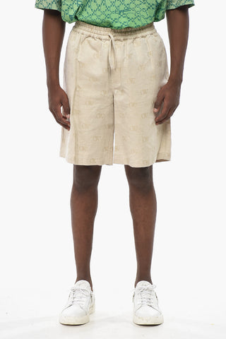 Linen-Blend Jacquard Shorts with Elastic Waist