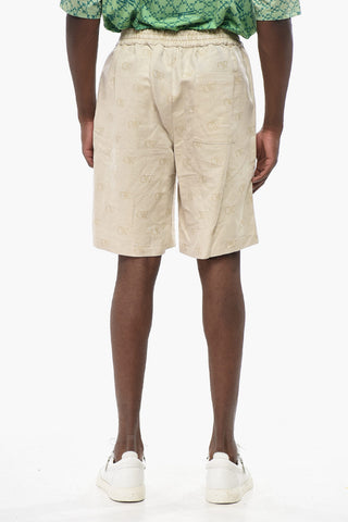 Linen-Blend Jacquard Shorts with Elastic Waist