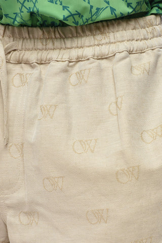 Linen-Blend Jacquard Shorts with Elastic Waist