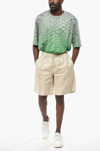 Linen-Blend Jacquard Shorts with Elastic Waist