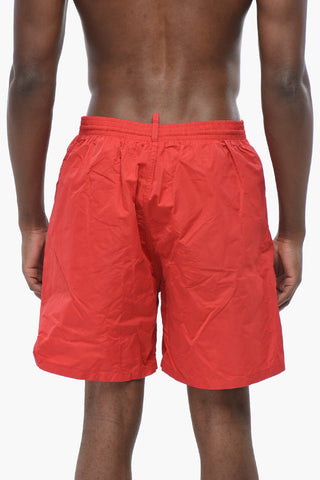 Costume da Bagno Boxer in Tinta Unita con Logo Stampato