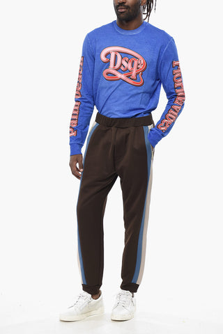 Joggers in Misto Cotone con Bande a Contrasto Laterali