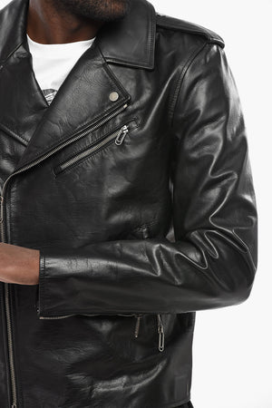 Leather Biker Jacket DIAG TAB with Back Print