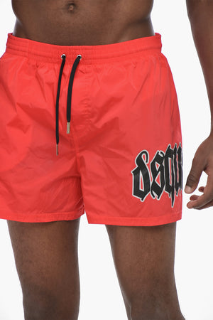Nylon Boxer Swim Trunks with Logo Print