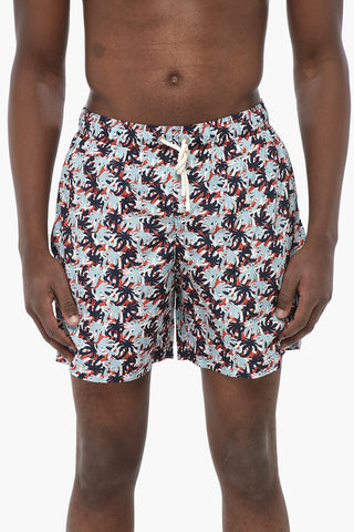 Boxer Swim Trunks with All-Over Color Block Print