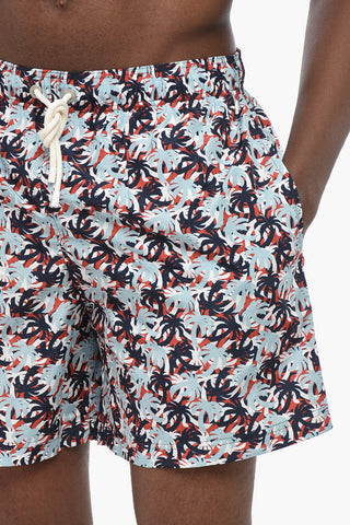 Boxer Swim Trunks with All-Over Color Block Print