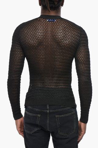 Rundhalspullover SHINY NET mit Criss-Cross-Detail