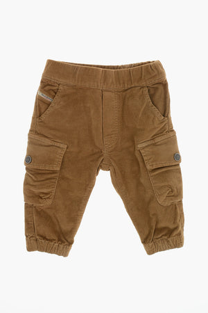 Pantaloni Cargo in Velour con Elastico in Vita