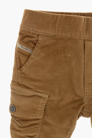 Pantaloni Cargo in Velour con Elastico in Vita