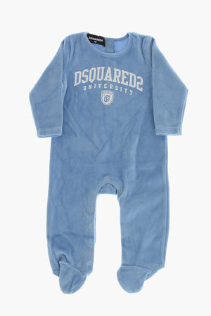 Pagliaccetto in Velour a Maniche Lunghe con Logo Stampato