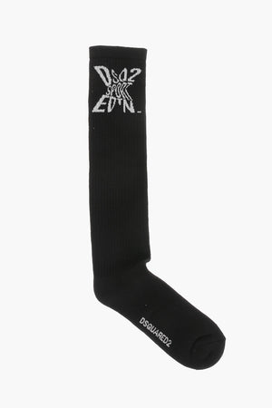 Long Cotton-Blend Socks With Contrasting Logo