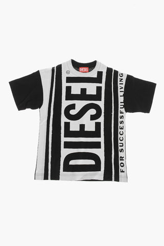 T-Shirt Girocollo in Jersey di Cotone Stampata