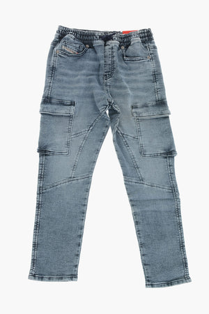 Stretch Denim Cargo Jogg Jeans D-URSY-J JJJ With Elastic Waist