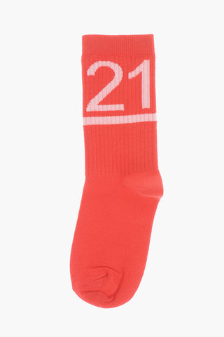Calzini Lunghi in Cotone con Monogram a Contrasto