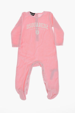 Pagliaccetto in Velour a Maniche Lunghe con Logo Stampato