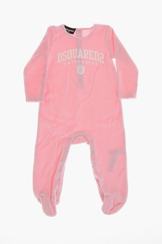 Pagliaccetto in Velour a Maniche Lunghe con Logo Stampato