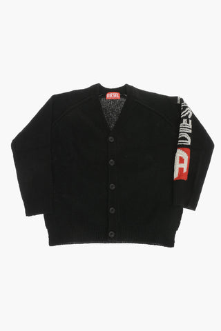 Cardigan in Lana con Scollo a V e Maniche Raglan