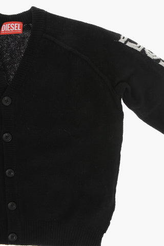 Cardigan in Lana con Scollo a V e Maniche Raglan
