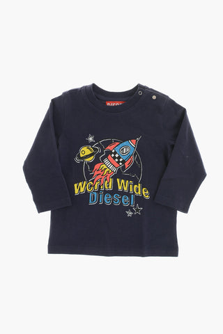 Cotton Long-Sleeve Crewneck T-Shirt with Print