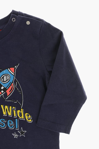 Cotton Long-Sleeve Crewneck T-Shirt with Print