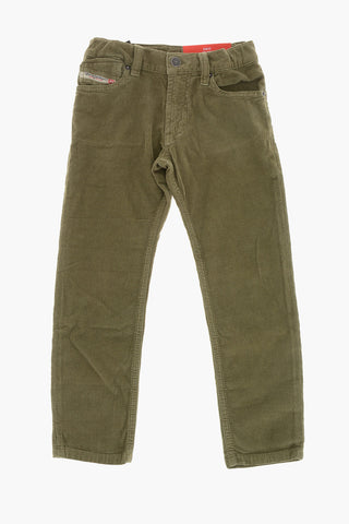 Corduroy 5-Pocket Trousers With Branded Button