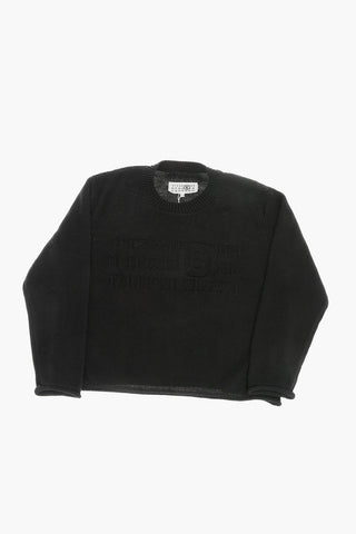 MM6 Maglia Girocollo in Tinta Unita con Logo Tono su Tono