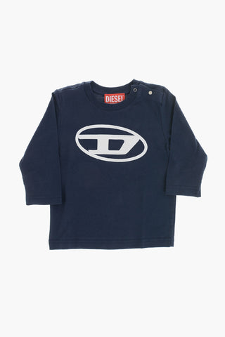 Langarm-Rundhals-T-Shirt mit kontrastierendem Monogramm