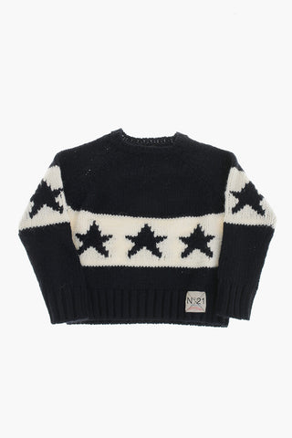 Zweifarbiger Rundhals-Pullover Aus Wollmischung
