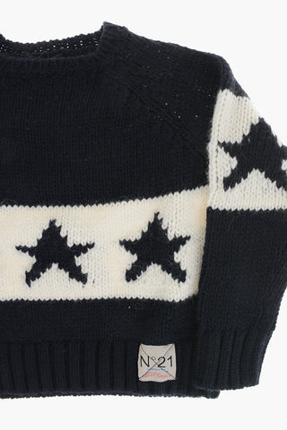 Wool-Blend Crewneck Sweater, Two-Tone