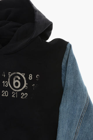 MM6 Felpa Con Cappuccio In Cotone Garzato Con Maniche In Denim