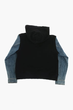 MM6 Felpa Con Cappuccio In Cotone Garzato Con Maniche In Denim