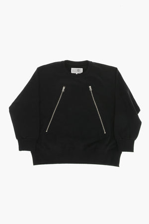 Felpa Girocollo In Cotone Garzato Con Dettagli Zip
