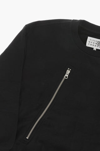 Brushed Cotton Crewneck Sweatshirt With Zip Details