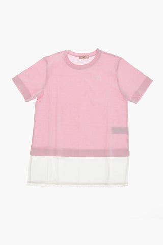 Zweifarbiges Baumwoll-T-Shirt Mit Rundhalsausschnitt