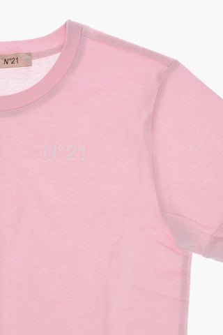 Zweifarbiges Baumwoll-T-Shirt Mit Rundhalsausschnitt